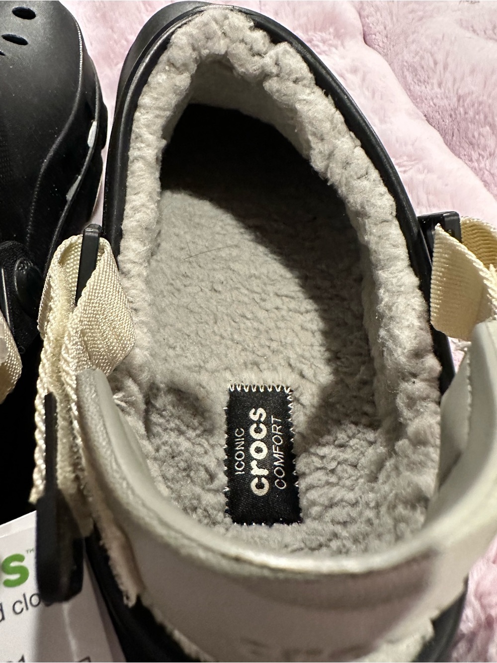CROCS M 10 W 12 ALL TERRAIN Black Classic Lined Clog with GREY Cream Strap - Picture 8 of 8
